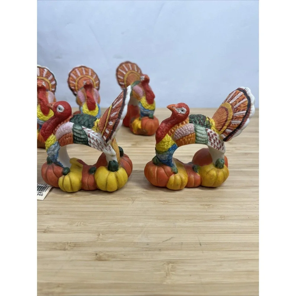 Vintage Thanksgiving Turkey Napkin Rings Set‎ of 6 Fall Harvest Table Decor